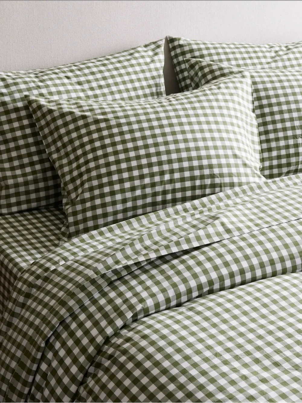 Quince Organic Cotton Percale Olive Gingham Duvet Cover Set in King/Cal King 873